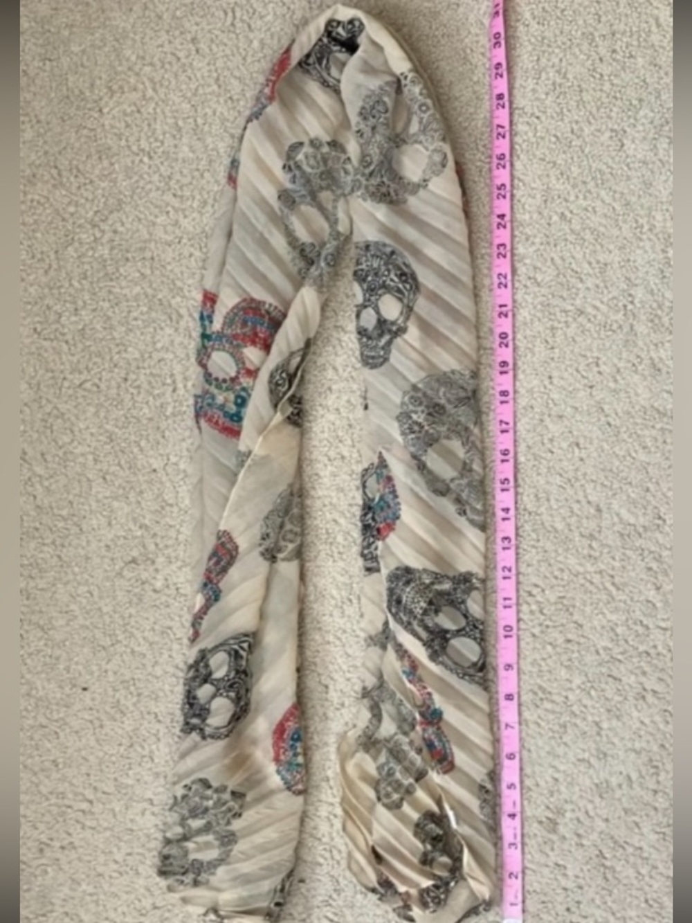 Day of the Dead Dia de los Muertos scarf, sheer floral candy sugar skulls, new
